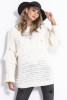 Chunky knit sweater with fringes F820 color Ecru