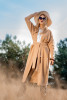 Woolen long cardigan with a belt F1116 color Carmel