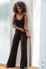 Knitted set simple pants with slits and spaghetti strap top F1242 color Black