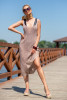 Summer lacy dress with spaghetti straps F1254 color Sandstone