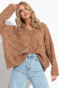 Loose lacy sweater with a V-neck F1263 color Carmel