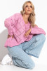 Loose lacy sweater with a V-neck F1263 color Pink