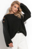 Comfortable loose sweater with buttons F1265 color Black