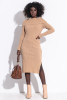 Woolen dress with a fitted cut F1353 color Carmel