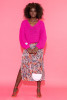 Loose-fit chunky knit V-neck sweater F1379 color Pink