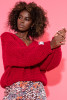 Loose-fit chunky knit V-neck sweater F1379 color RED