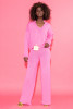 Elegant Set of pants with a straight leg and a blouse with a neckline F1397 color Pink