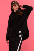 Loose knitted hoodie and slits F1416 color Black