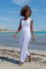 Long summer dress with a V-neck F1467 color White