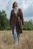 Long woolen cardigan with decorative chunky knit F1261 color Espresso