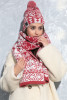 Pompom hat and scarf F1576 color RED