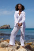 Cotton openwork set with buttoned shirt and long pants F1682