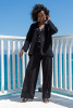 Cotton openwork set with buttoned shirt and long pants F1682 color Black