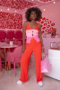 Colorful set with distressed details: top and long pants F1683 color Orange