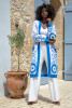 Prophet's eye long colored cardigan F1649 color Blue