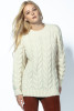 Warm sweater with a cable knit neckline F1747 color Ecru