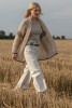 Cardigan made from undyed alpaca wool and maco cotton F1748 color Beige