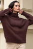 SEAMLESS OVERSIZED SWEATER WITH TURTLENECK AND ROLLED CUFFS MADE FROM ALPACA WOOL F1750 color Choco