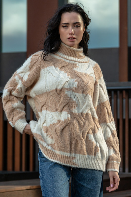 Warm, colorful cable-knit sweater F1752