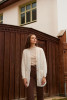 An elegant button-up cardigan made from undyed alpaca wool F1736 color Ecru