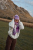 COLORFUL ALPACA WOOL HAT AND SCARF SET F1758 color Burgund