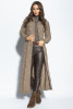 Long braided knit cardigan with hood, F1080 color Mocca