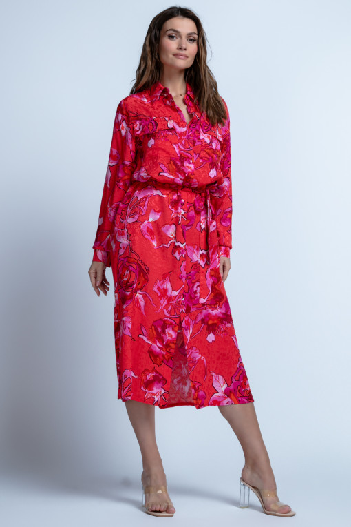 Shirt dress midi made of viscose F1694