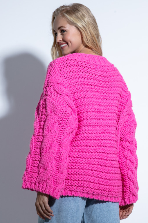 Sweter z grubymi warkoczami CHUNKY KNIT F780 sweetpink