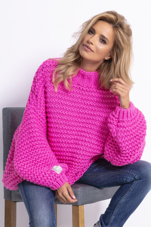 Loose-fitting CHUNKY KNIT sweater with stripes F790 sweetpink