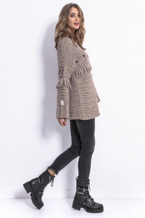 Sweter z frędzlami CHUNKY KNIT F820 na jesień