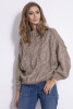 Sweter oversize z wzorem aranów F840 mocca