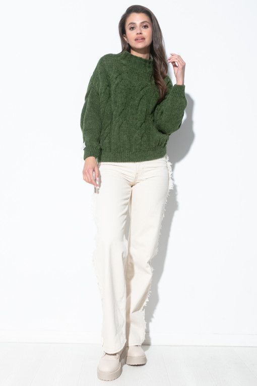 Oversized Aran pattern sweater F840 olive