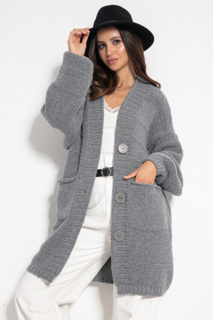 Woolen buttoned cardigan with pockets, F1085 grey