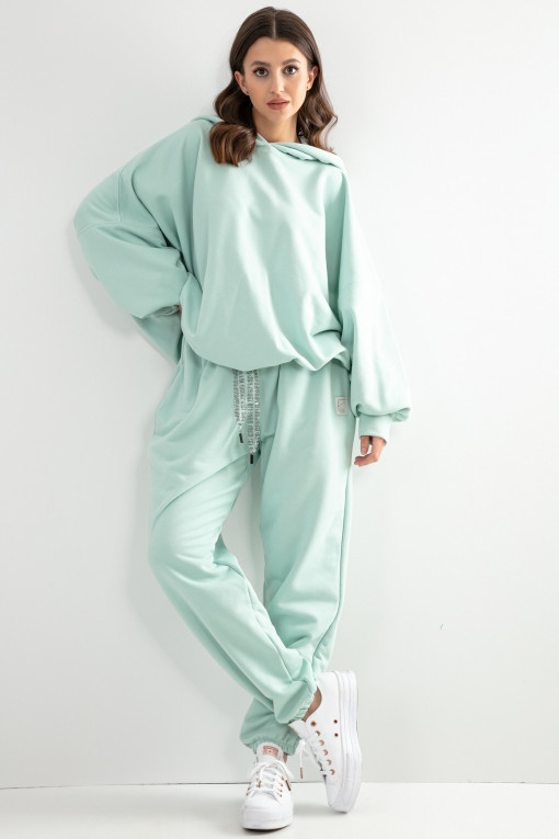 Loose tracksuit set hoodie and pants F1186 green