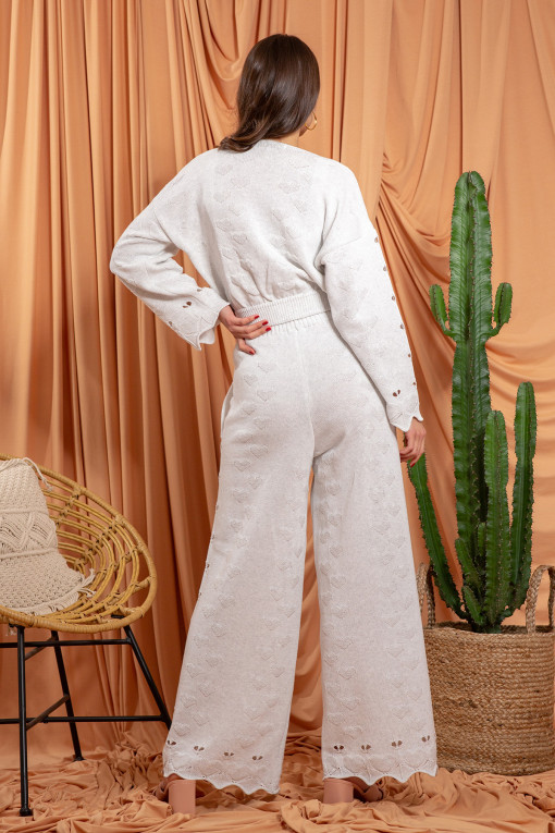 Knitted elegant summer set pants and tied sweater F1214 white