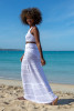 Colorful, cotton, openwork set of top and long skirt F1462 white