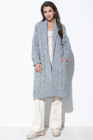 Long cardigan with a wide shawl collar F1535 grey