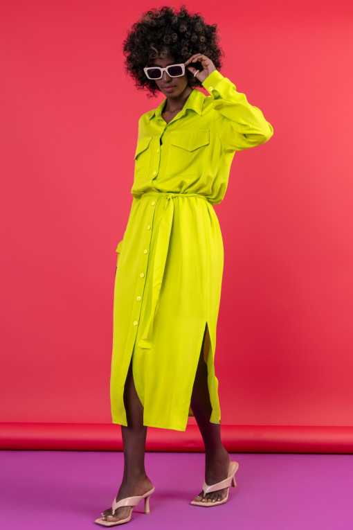 Long shirt dress with a belt F1657 lime