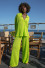 Cotton openwork set with buttoned shirt and long pants F1682 lime