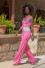 Colorful set with distressed details: top and long pants F1683 pink