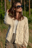 Classic Buttoned Cardigan with Cable Knit Pattern F1726 beige