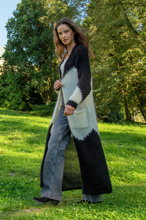 Long alpaca wool cardigan F1746 black