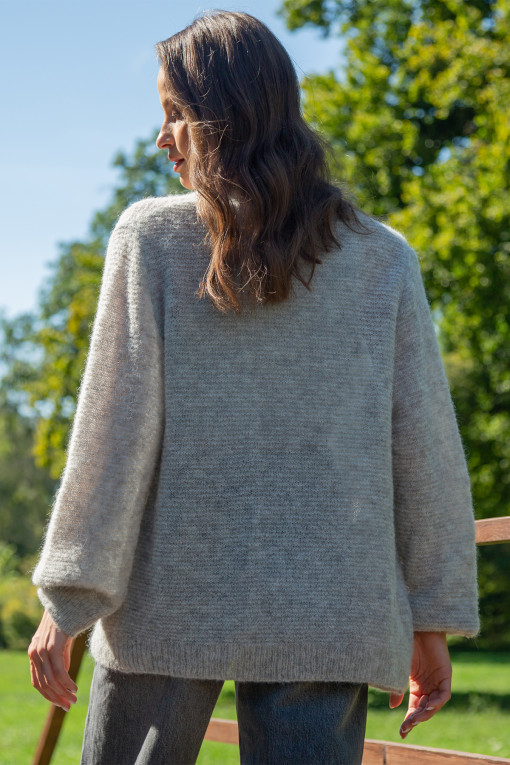 Button-up cardigan made from undyed alpaca wool F1725 grey