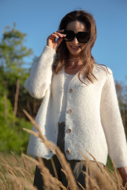 Button-up cardigan made from undyed alpaca wool F1725 ecru