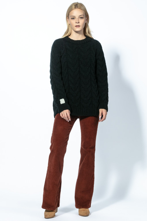 Warm sweater with a cable knit neckline F1747 black