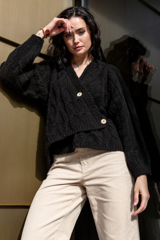 Asymmetric buttoned cardigan F1751 black