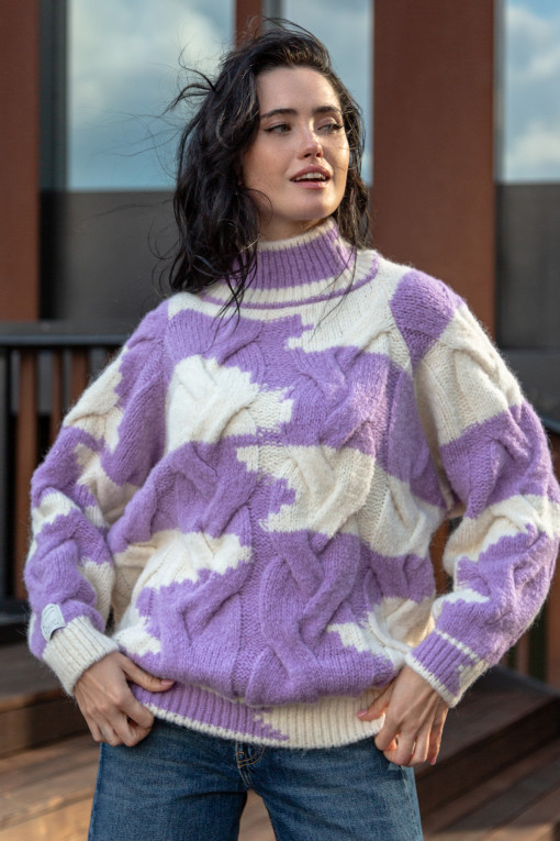 Warm, colorful cable-knit sweater F1752 purple