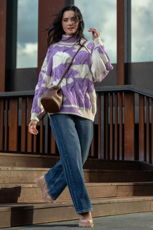 Warm, colorful cable-knit sweater F1752 purple