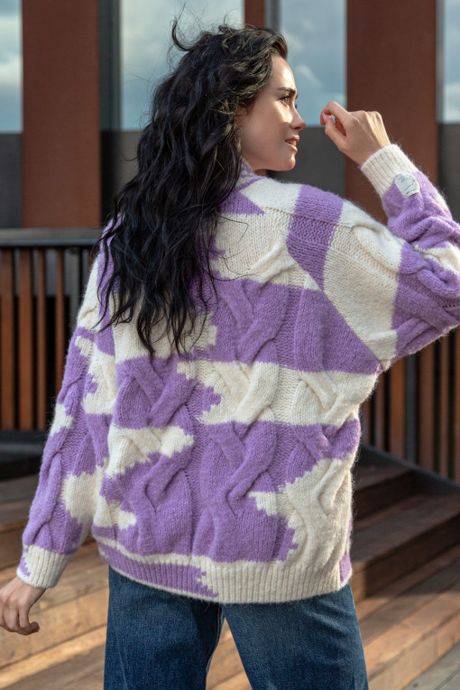 Warm, colorful cable-knit sweater F1752 purple