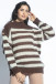 Button-up striped alpaca wool sweater F1763 choco